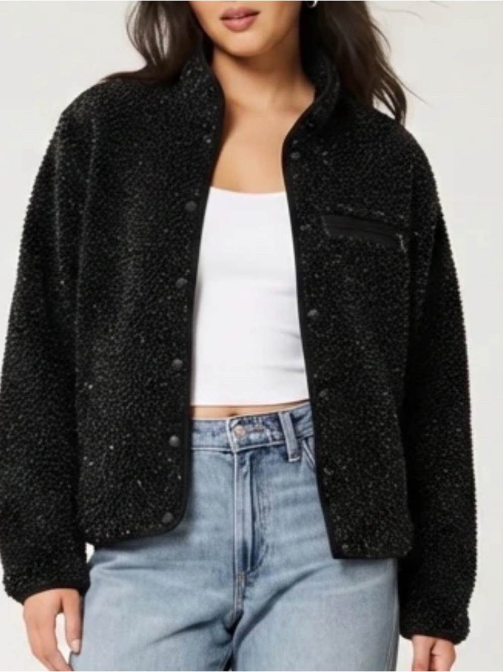 Aerie Offline Black Speckled Sherpa Teddy Jacket